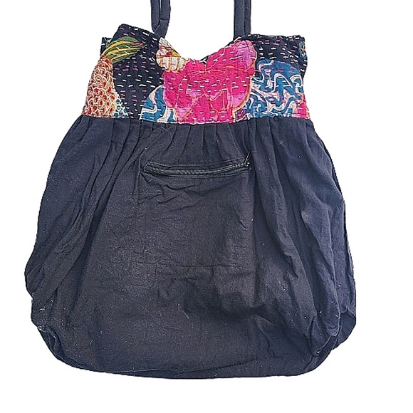 Floral Pleated Quilted Cotton Handstitched Cottagecore Boho Magnetic Hobo Bag - Picture 9 of 13